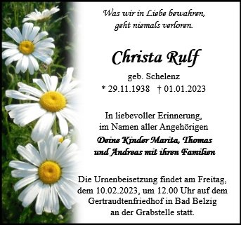 Erinnerungsbild für Christa Rulf