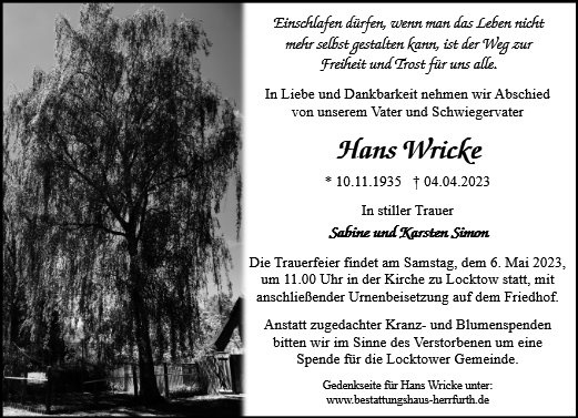 Erinnerungsbild für Hans Wricke
