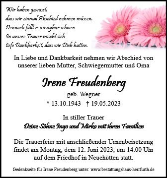 Erinnerungsbild für Irene Freudenberg