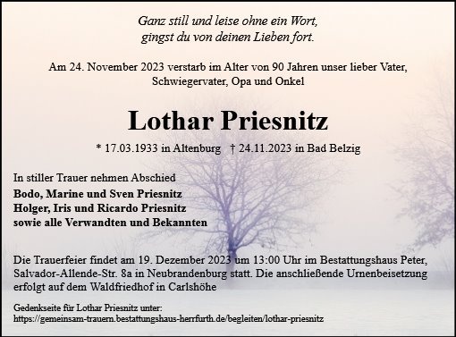 Erinnerungsbild für Lothar Priesnitz