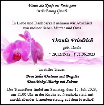 Erinnerungsbild für Ursula Friedrich